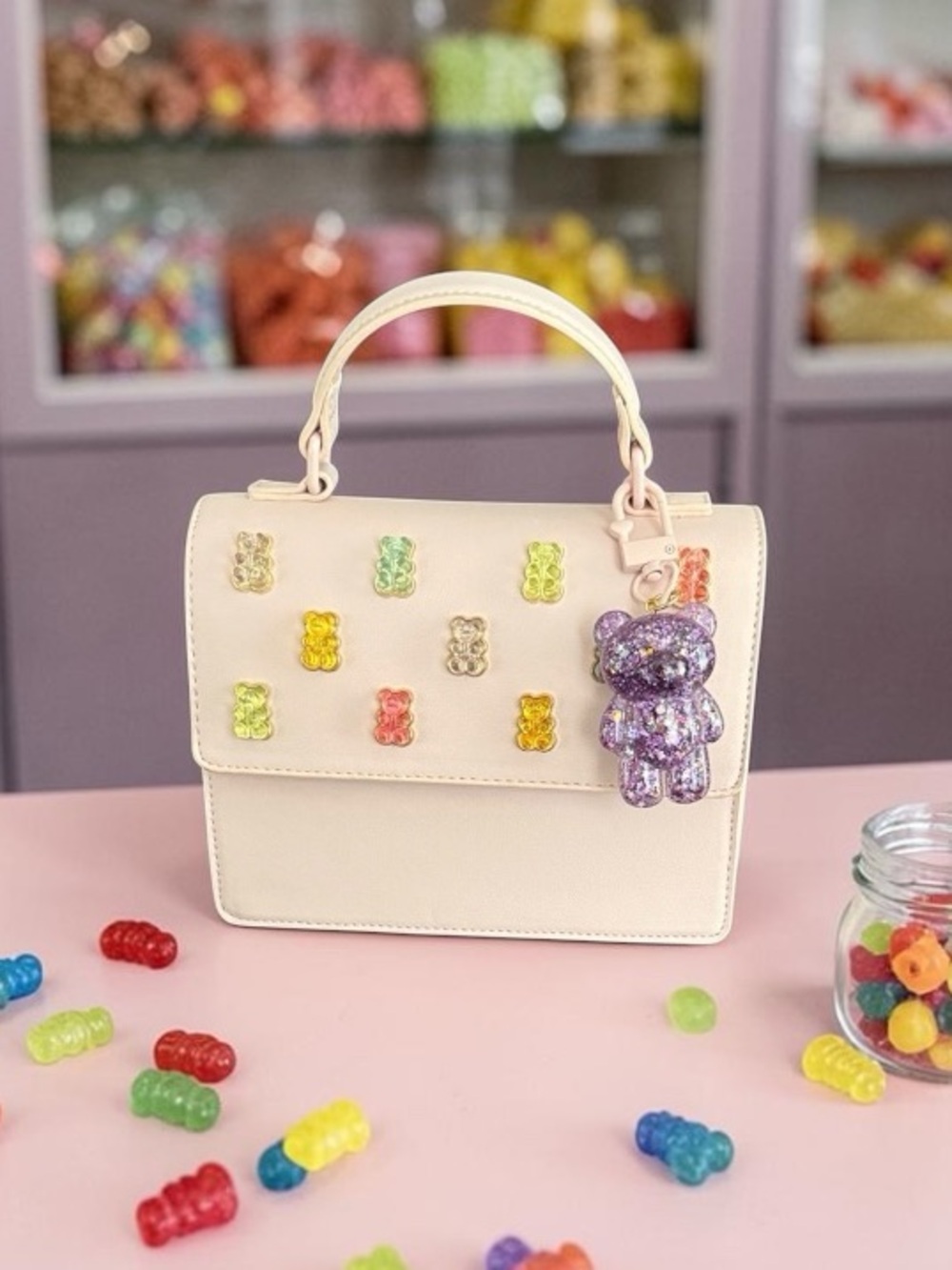 LIKE NEW BETSEY JOHNSON PINK multicolor GUMMY BEAR SATCHEL BAG W GIFT BOX